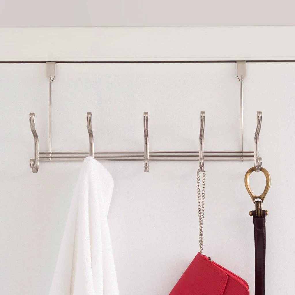 商品Home Basics|Home Basics Over the Door 5 Hook Hanging Rack, Satin Nickel,价格¥131,第2张图片详细描述