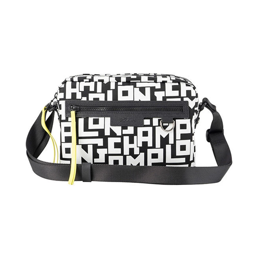 商品[国内直发] Longchamp|LONGCHAMP 女士黑白色字母印花带内涂层的聚酰胺帆布宽肩带单肩斜挎包 10055412067,价格¥1861,第1张图片