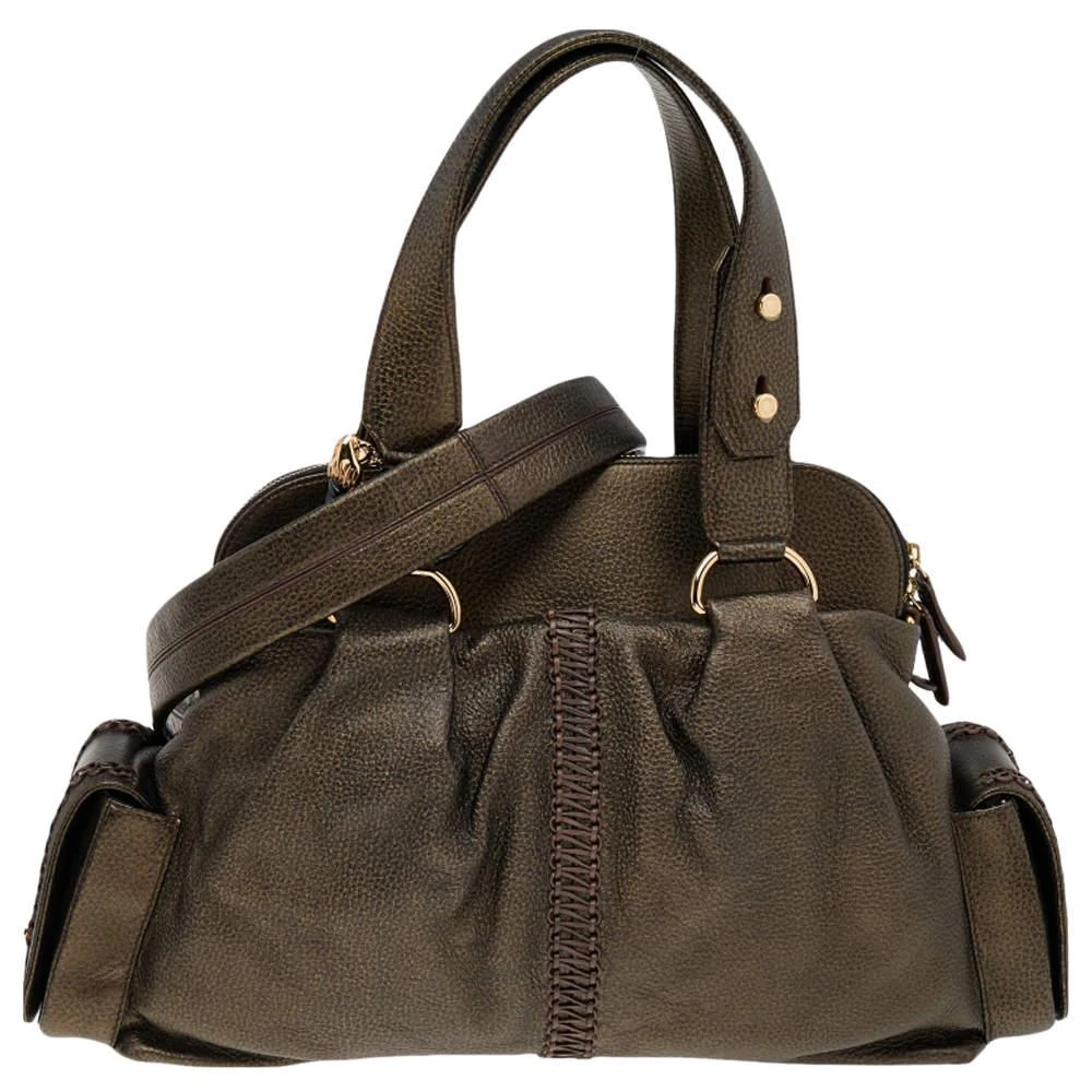 商品[二手商品] BVLGARI|Bvlgari Metallic Dark Brown Leather Leoni Satchel,价格¥2382,第1张图片