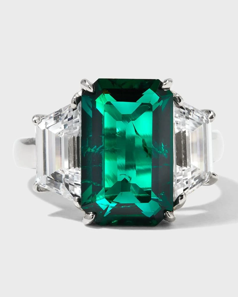 商品Fantasia by DeSerio|Emerald-Cut Center with Trapezoid Sides Ring, Size 6-8, Emerald,价格¥14360,第1张图片