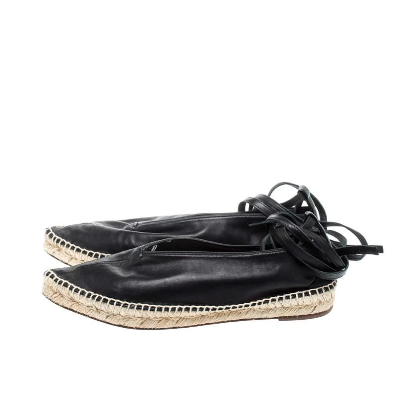 商品[二手商品] Celine|Celine Black Leather Pointed Toe Ankle Wrap Espadrilles Flats Size 37,价格¥809,第4张图片详细描述