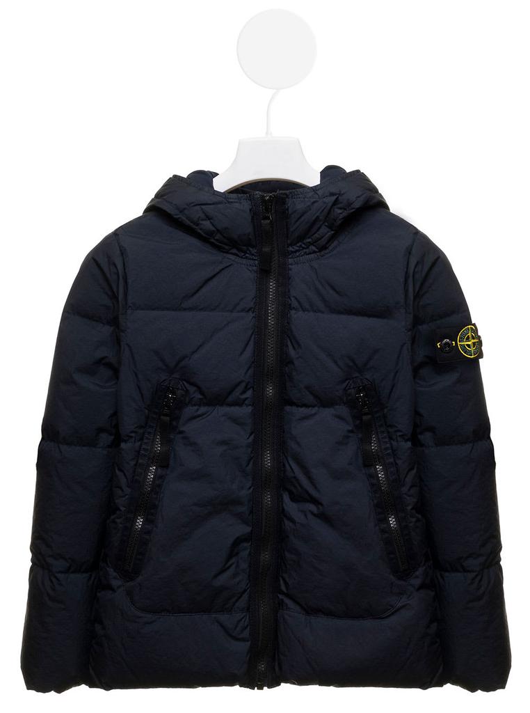 Stone Island Junior Blue Quilted Nylon Down Jacket With Logo Stone Island Kids Boy商品第1张图片规格展示