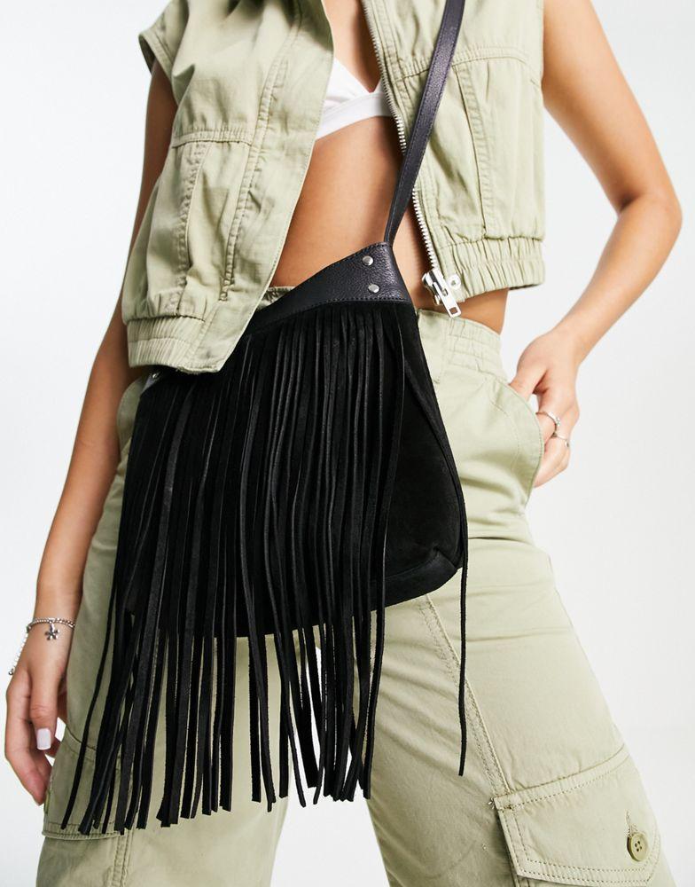 商品ASOS|ASOS DESIGN suede tassel crossbody in black,价格¥390,第1张图片