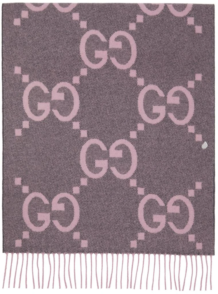 商品Gucci|Grey & Pink Cashmere Jacquard GG Scarf,价格¥7153,第1张图片