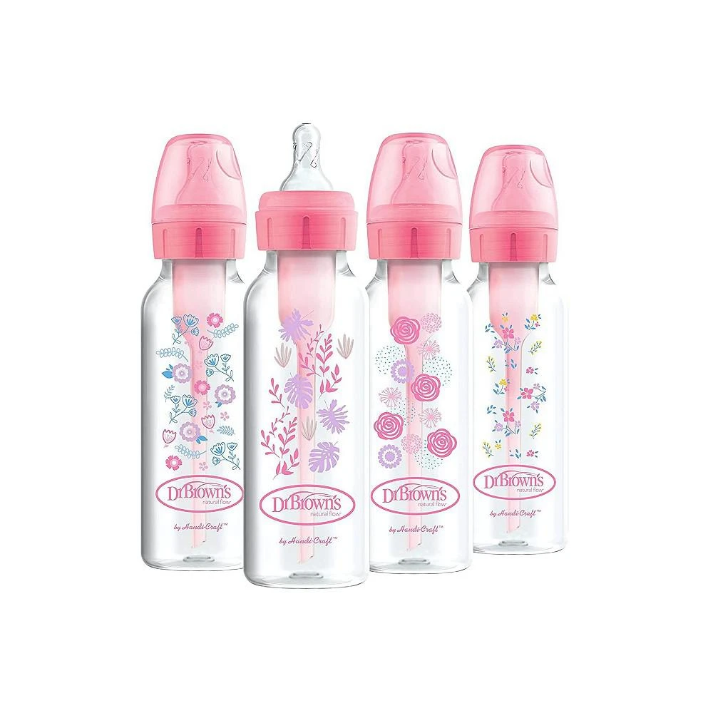 商品Dr. Browns|Anti-Colic Options+ Narrow Baby Bottles 8oz, 4 Pack, Pink Flowers,价格¥280,第1张图片