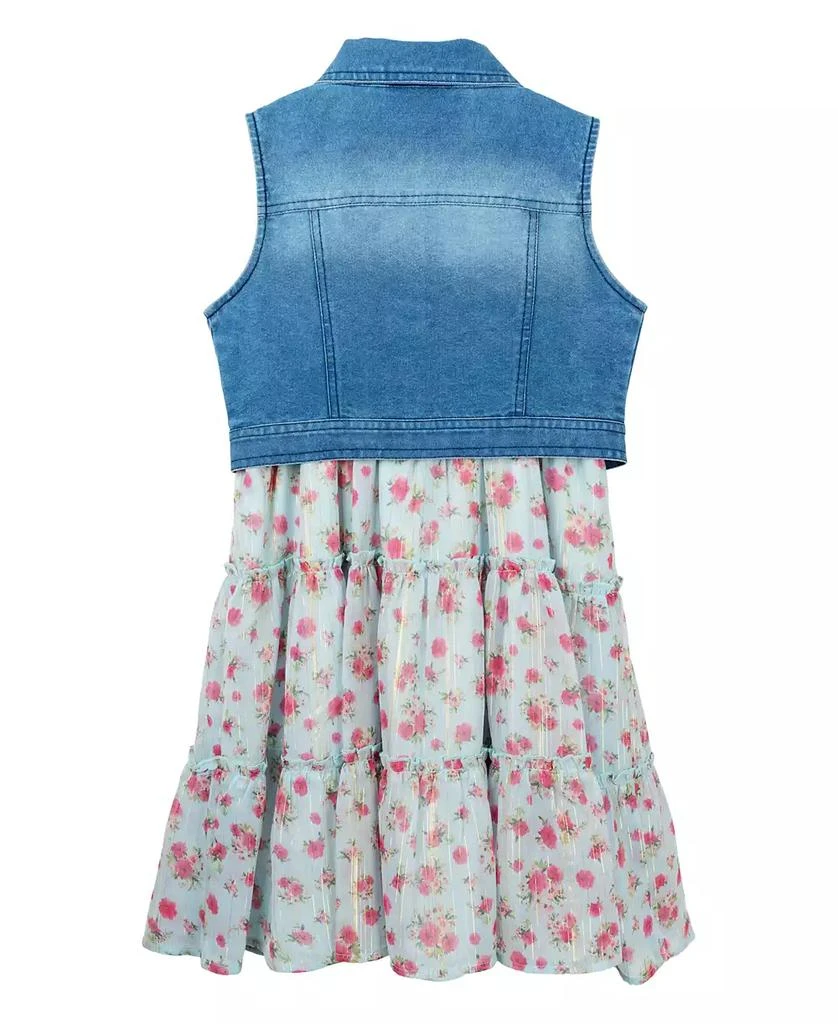 商品Rare Editions|Big Girls Denim Vest Dress Outfit with Necklace, 3 PC,价格¥173,第5张图片详细描述