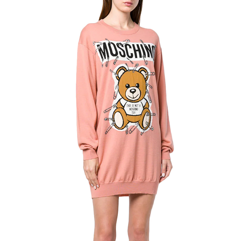 Moschino 莫斯奇诺 女士粉色羊毛玩具熊运动衫连衣裙 EV0493-5501-1147商品第4张图片规格展示