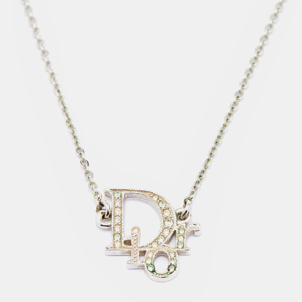 Dior Silver Tone Crystal Logo Earrings & Pendant Necklace商品第4张图片规格展示