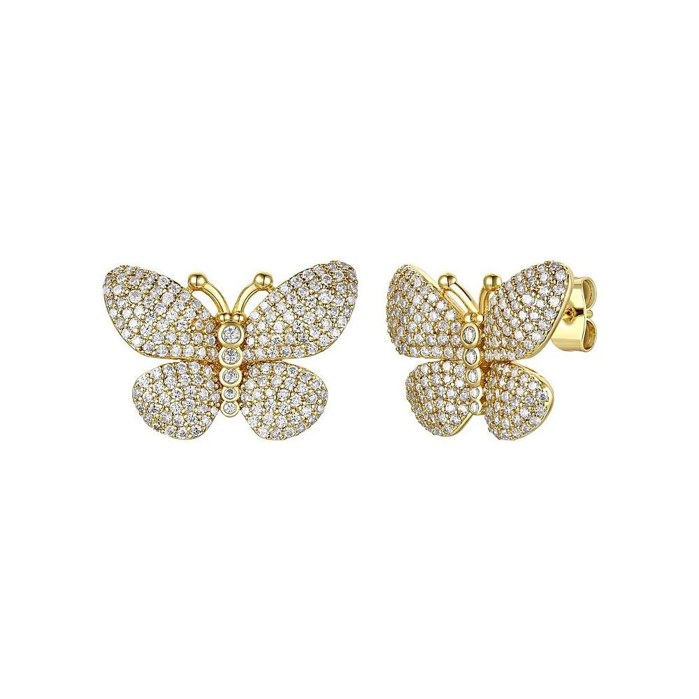商品Genevive|Sterling Silver 14k Yellow Gold Plated with Cubic Zirconia Butterfly Pave Earrings,价格¥1429,第1张图片