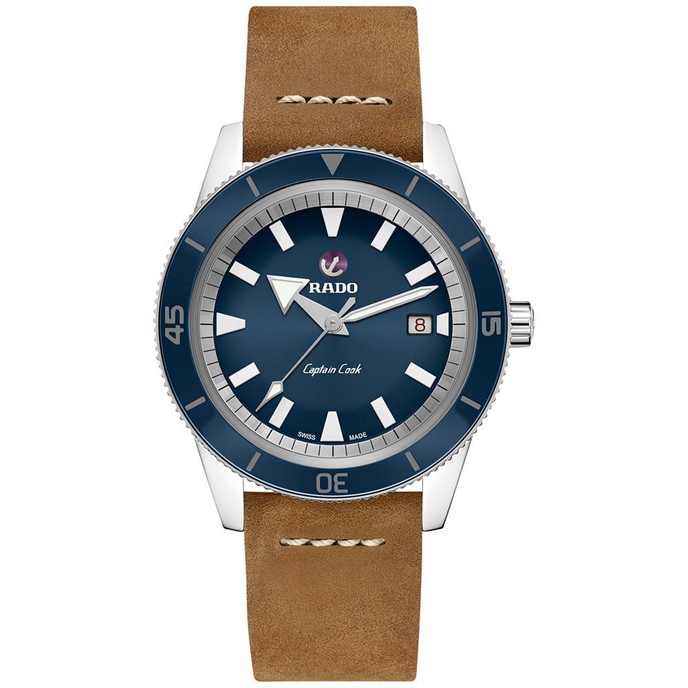 商品Rado|Men's Swiss Automatic Captain Cook Tradition Brown Leather Strap Diver Watch 42mm,价格¥14854,第1张图片