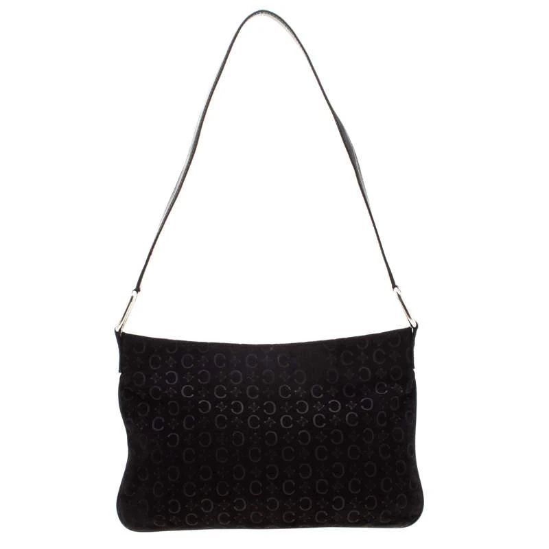 商品[二手商品] Celine|Celine Black C Logo Embossed Suede and Leather Shoulder Bag,价格¥3282,第1张图片