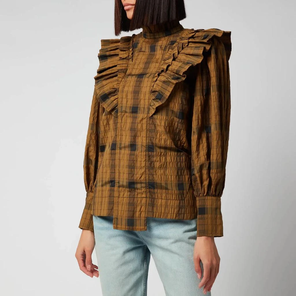 商品Ganni|Ganni Women's Seersucker Check Blouse - Butternut,价格¥453,第1张图片