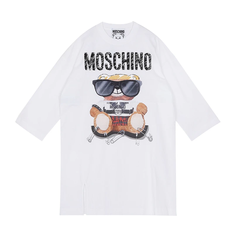 商品[国内直发] Moschino|MOSCHINO/莫斯奇诺 女士白色棉质刺绣印花拼接小熊中袖连衣裙04545540 V3001（清仓特价）,价格¥1928,第1张图片