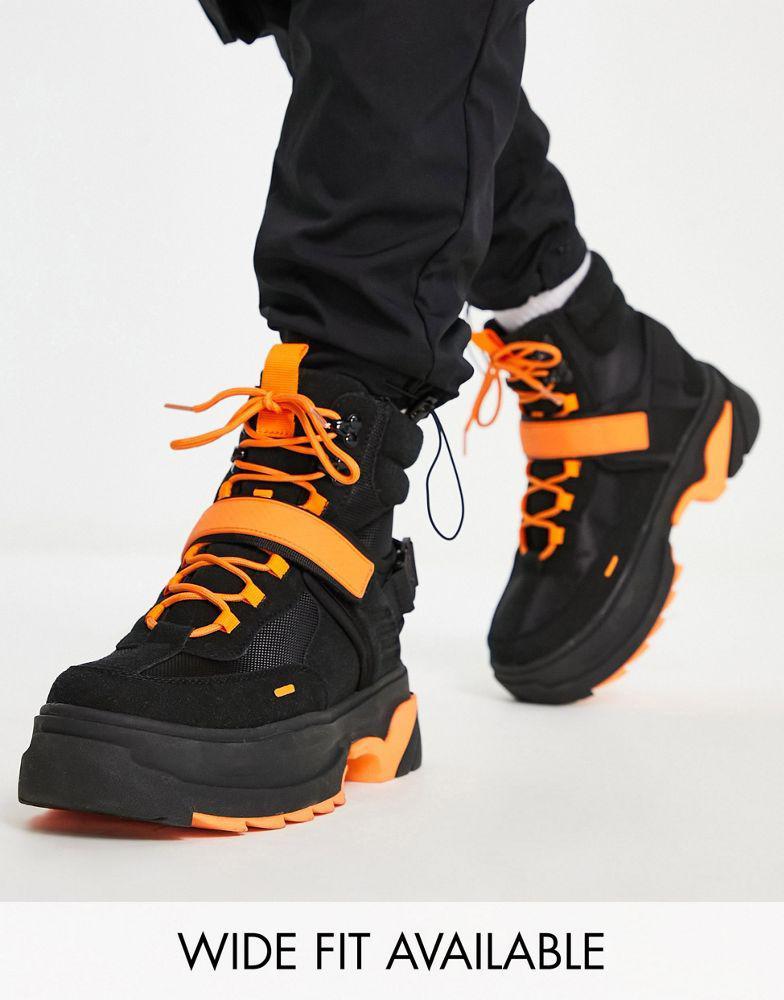 商品ASOS|ASOS DESIGN chunky lace up boot in black with orange details,价格¥502,第1张图片