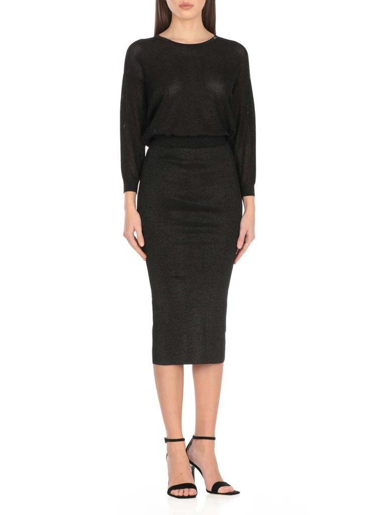 商品ELISABETTA FRANCHI|Black Viscose Midi Dress With Perforated Detailing,价格¥2149,第2张图片详细描述