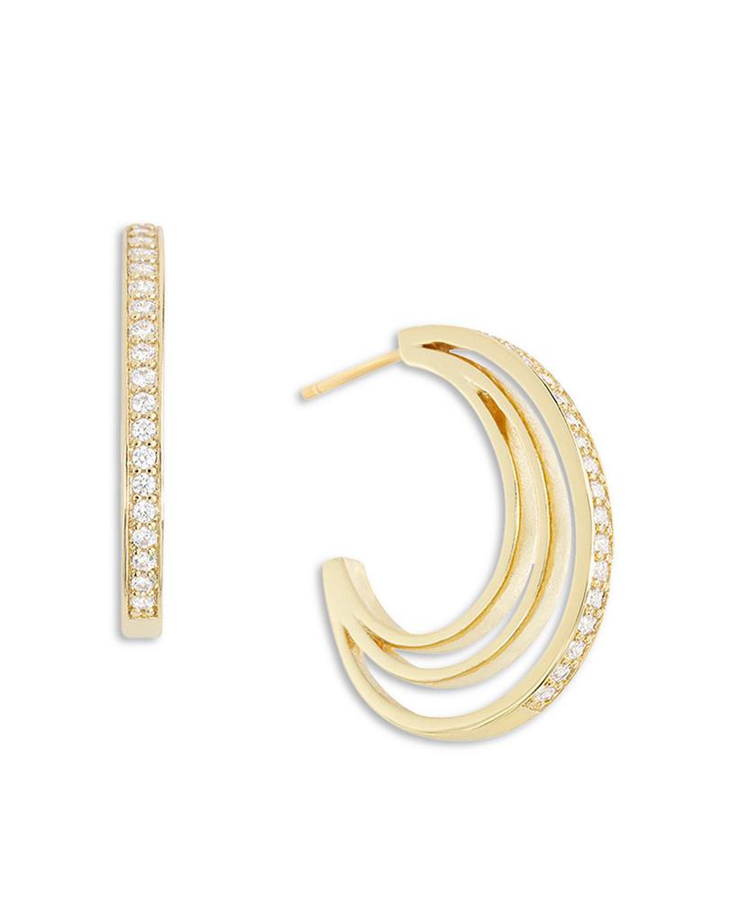 Tristate Pavé Triple Row Hoop Earrings in 14K Gold Plated Sterling Silver商品第1张图片规格展示