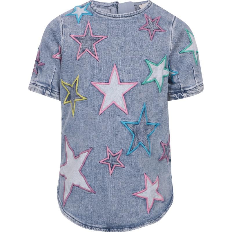 Star embroidered denim shirt in blue商品第1张图片规格展示
