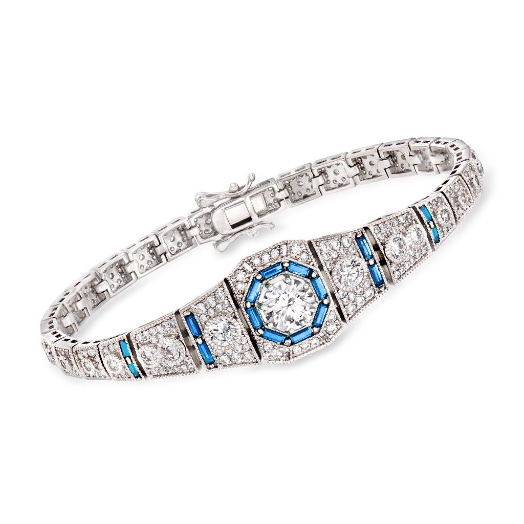 Ross-Simons CZ and . Simulated Sapphire Bracelet in Sterling Silver商品第1张图片规格展示