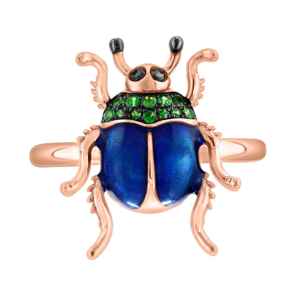 EFFY® Tsavorite (1/6 ct. t.w.) & Black Diamond Accent Beetle Ring in Blue Enamel & 14k Rose Gold商品第3张图片规格展示
