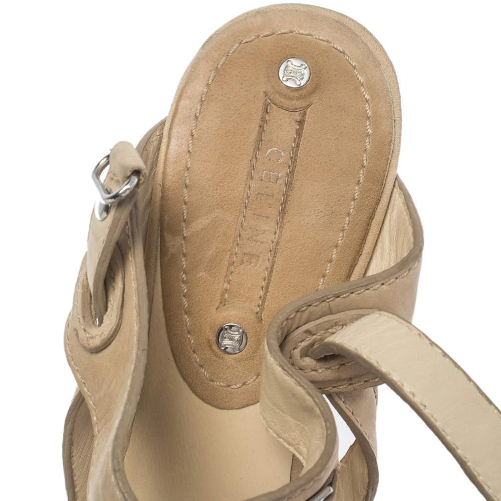 Céline Beige Leather T-Strap Wedge Platform Slingback Sandals Size 37.5 商品