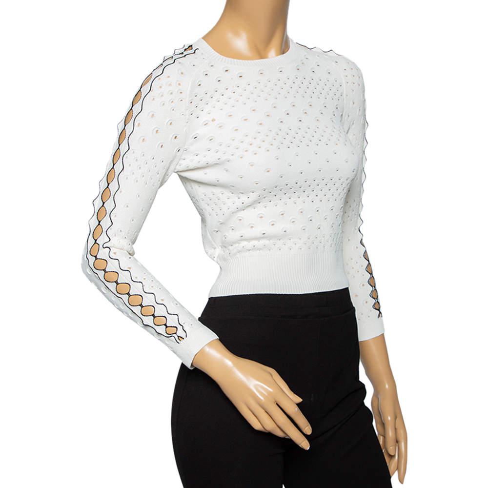 Alexander McQueen White Eyelet Knit Long Sleeve Sweater XS商品第2张图片规格展示