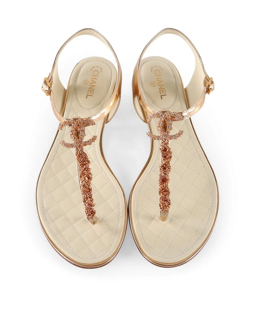 Chanel Gold Leather Chain And Crystals CC Thong Sandals 商品