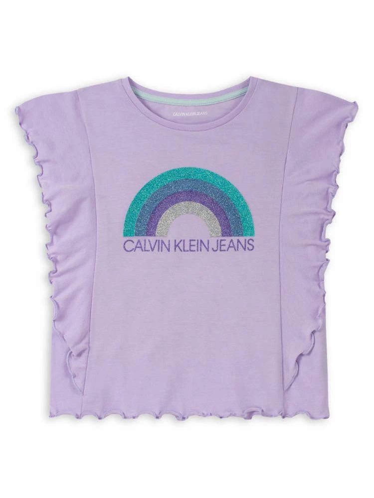 商品Calvin Klein|Girl's Ruffle-Trimmed Cotton Blend Tee,价格¥48,第1张图片