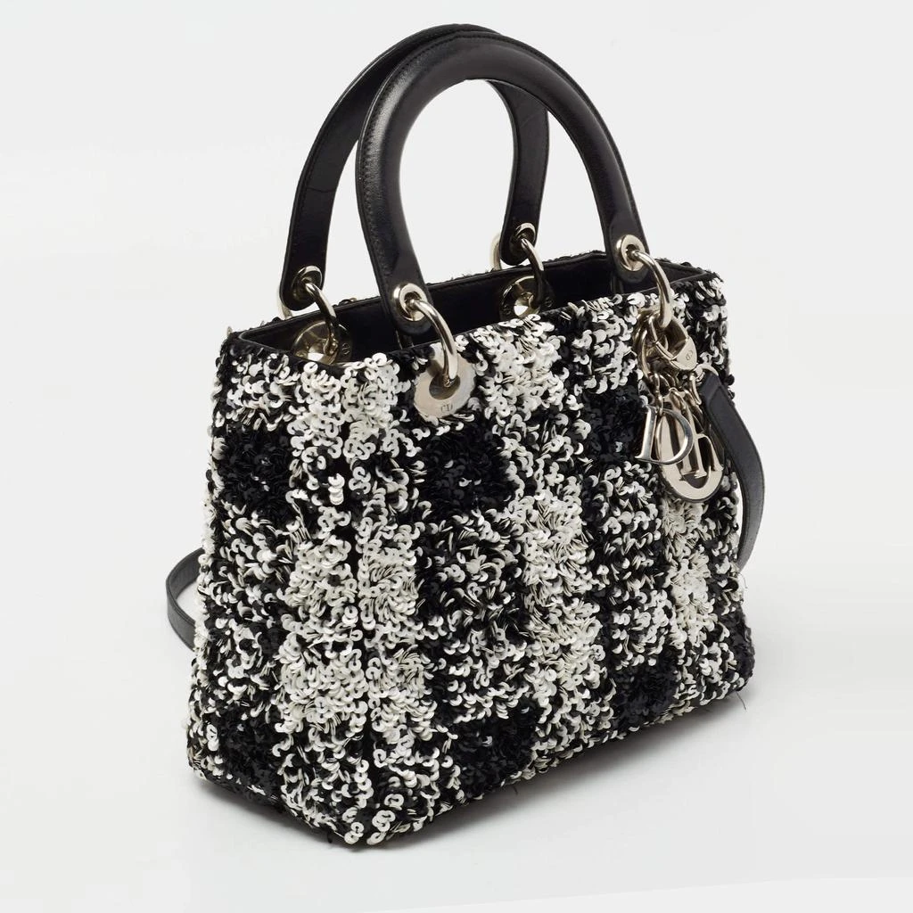商品[二手商品] Dior|Dior Black/White Sequins and Leather Medium Lady Dior Tote,价格¥18563,第3张图片详细描述