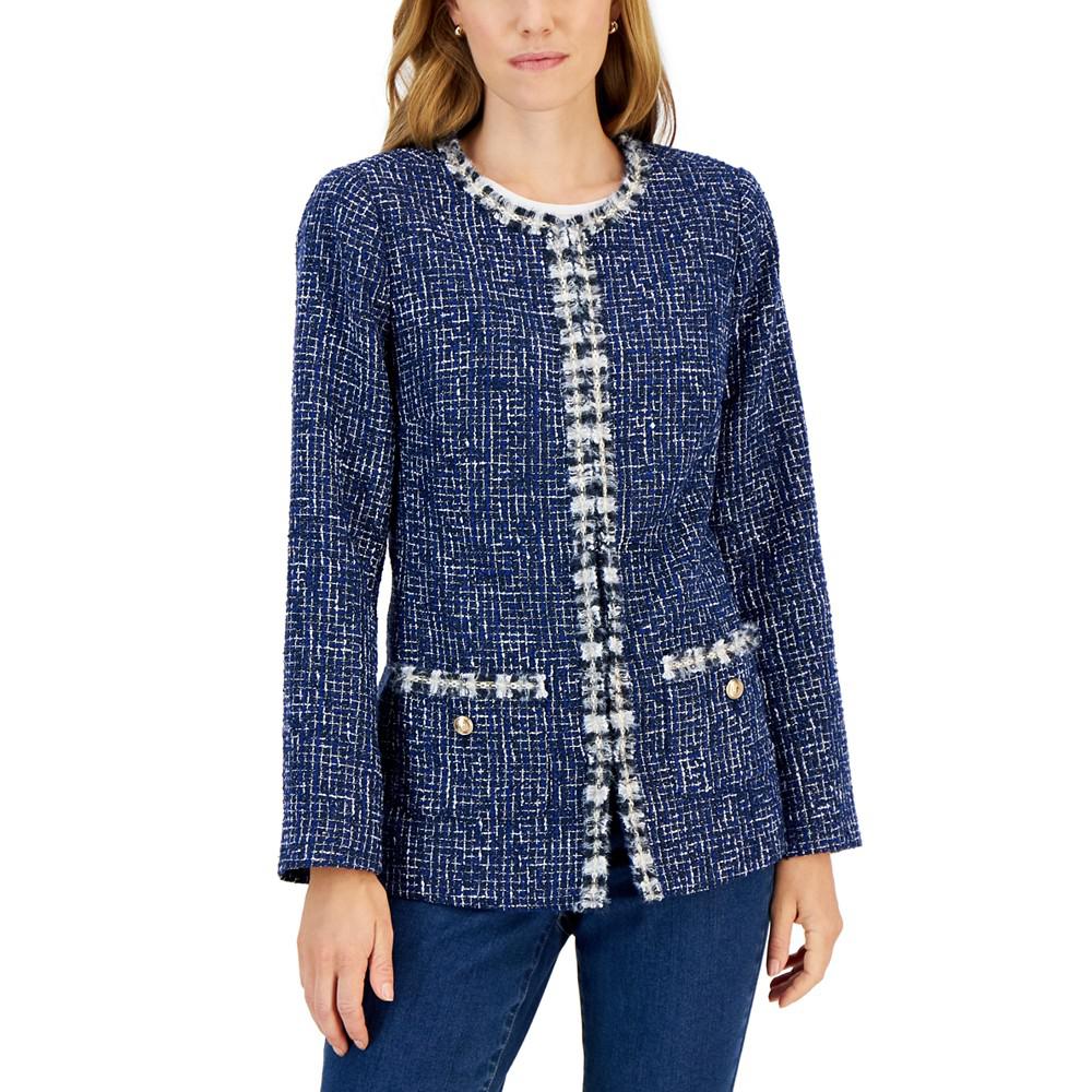 Women's Tweed Collarless Patch-Pocket Jacket, Created for Macy's商品第2张图片规格展示