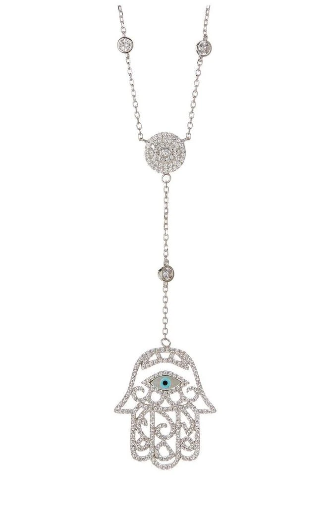 商品Savvy Cie Jewels|Italian Simulated White Topaz & Mother-of-Pearl Hamsa Pendant Long Necklace,价格¥600,第1张图片