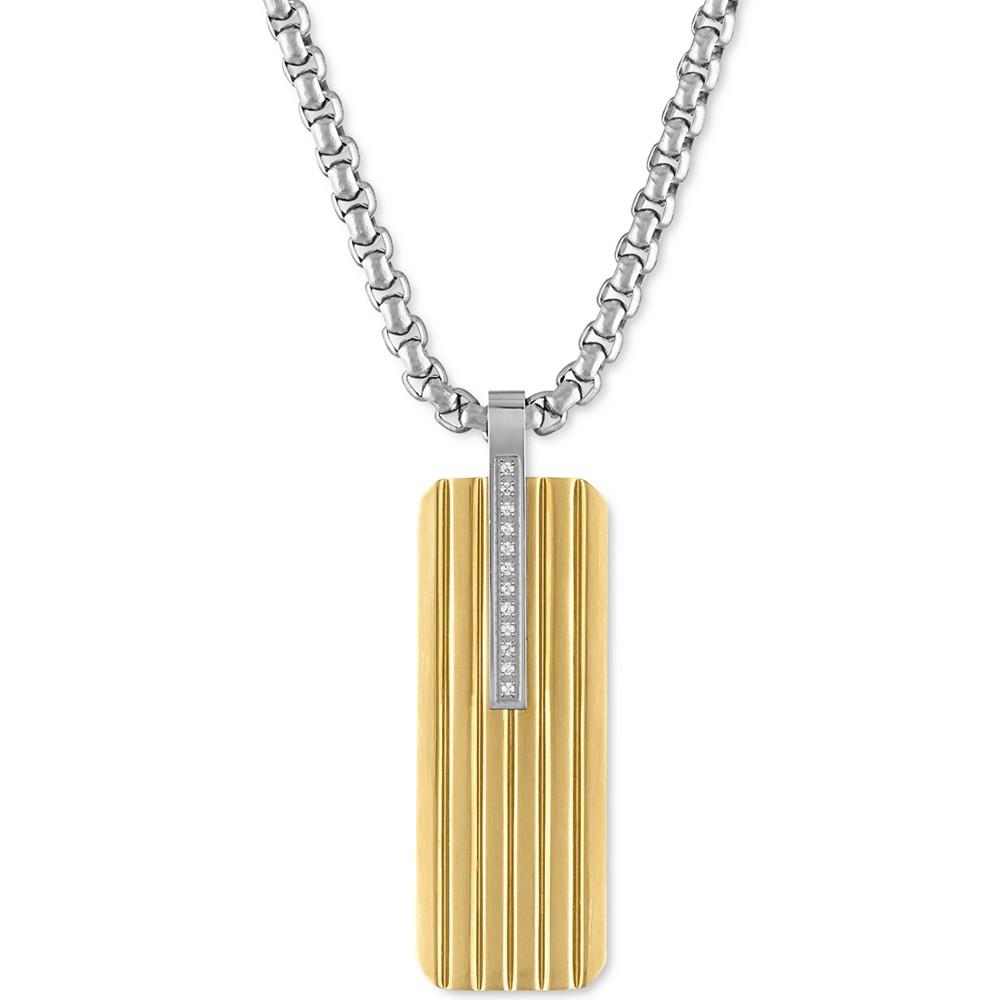 Diamond Accent Two-Tone Dog Tag 22" Pendant Necklace in Stainless Steel & Gold-Tone Ion-Plate, Created for Macy's商品第1张图片规格展示