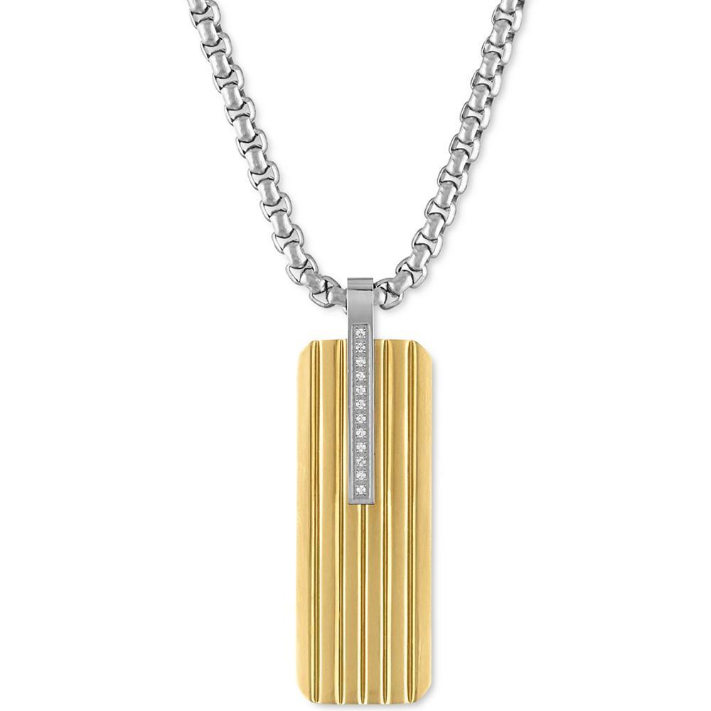 商品Esquire Men's Jewelry|Diamond Accent Two-Tone Dog Tag 22" Pendant Necklace in Stainless Steel & Gold-Tone Ion-Plate, Created for Macy's,价格¥1353,第1张图片