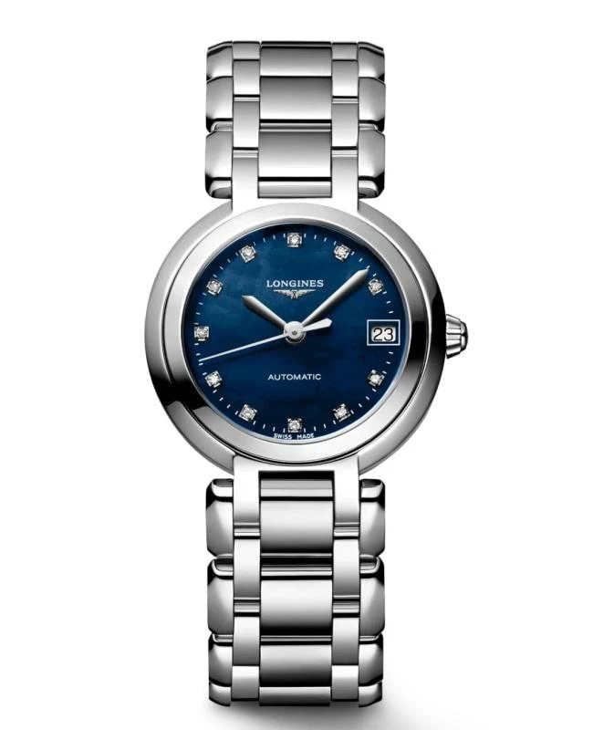 商品Longines|Longines Primaluna Automatic 26.5mm Blue Mother of Pearl Diamond Dial Steel Women's Watch L8.111.4.98.6,价格¥12227,第1张图片
