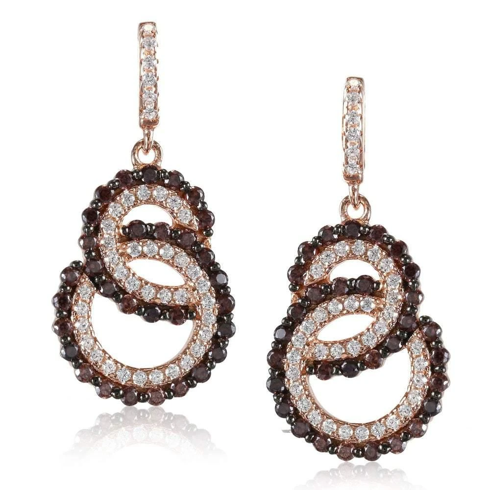 商品Suzy Levian|Suzy Levian Rosed Sterling Silver Brown Cubic Zirconia Interlocked Double Loop Earrings,价格¥686,第1张图片