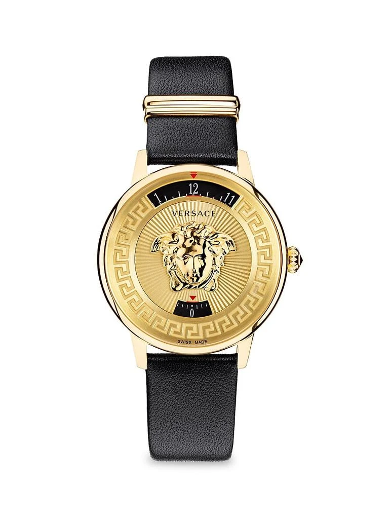 商品Versace|Medusa Icon IP Yellow Gold Leather Strap Watch,价格¥10454,第1张图片