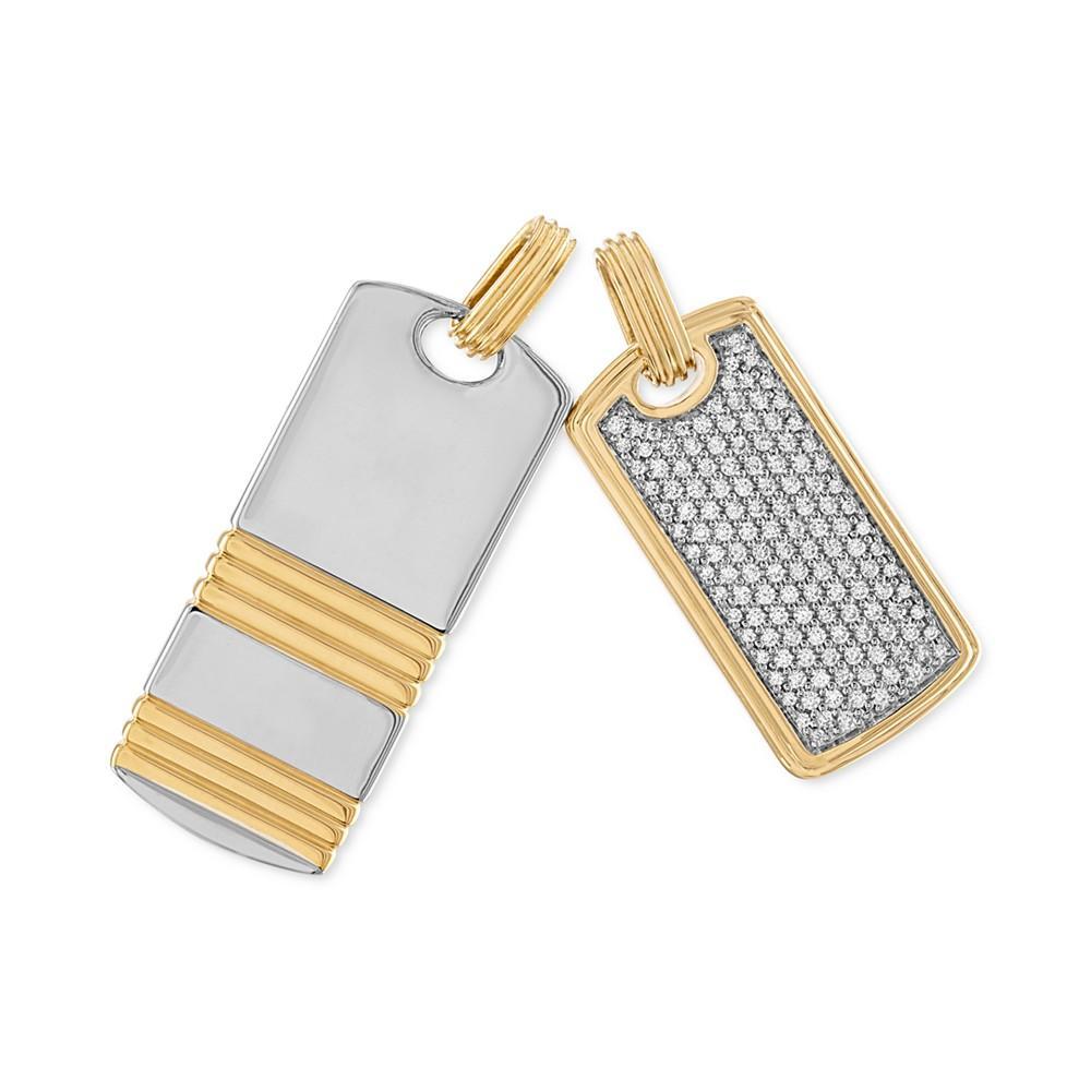 商品Esquire Men's Jewelry|2-Pc. Set Cubic Zirconia Pavé & Ridged Dog Tag Pendants in Sterling Silver & 14k Gold-Plate, Created for Macy's,价格¥2684,第1张图片