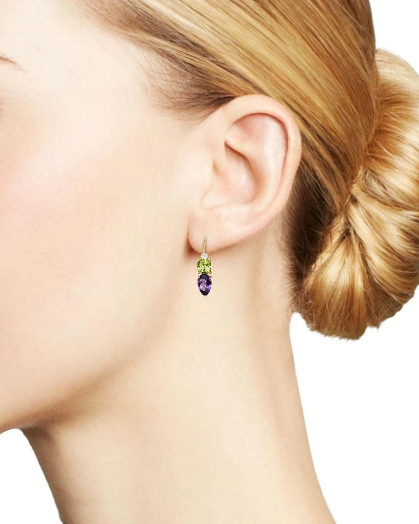 Diamond, Amethyst & Peridot Drop Earrings in 14K Yellow Gold 商品
