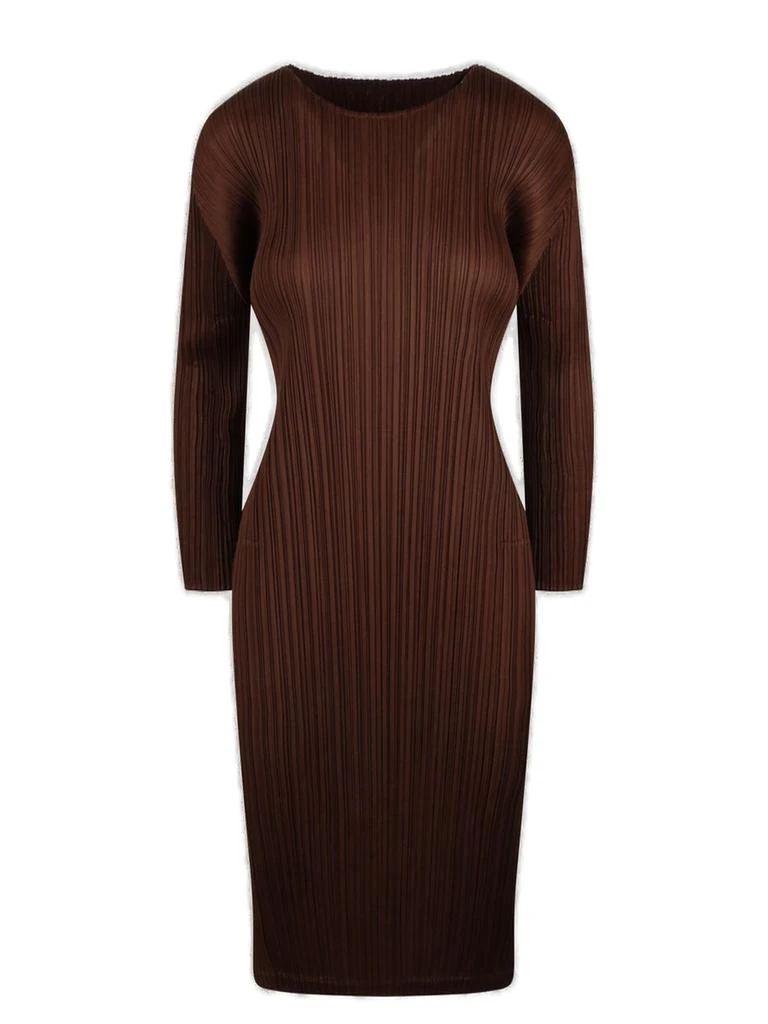 商品Issey Miyake|leats Please By Issey Miyake Crewneck Pleated Midi Dress,价格¥3973,第1张图片