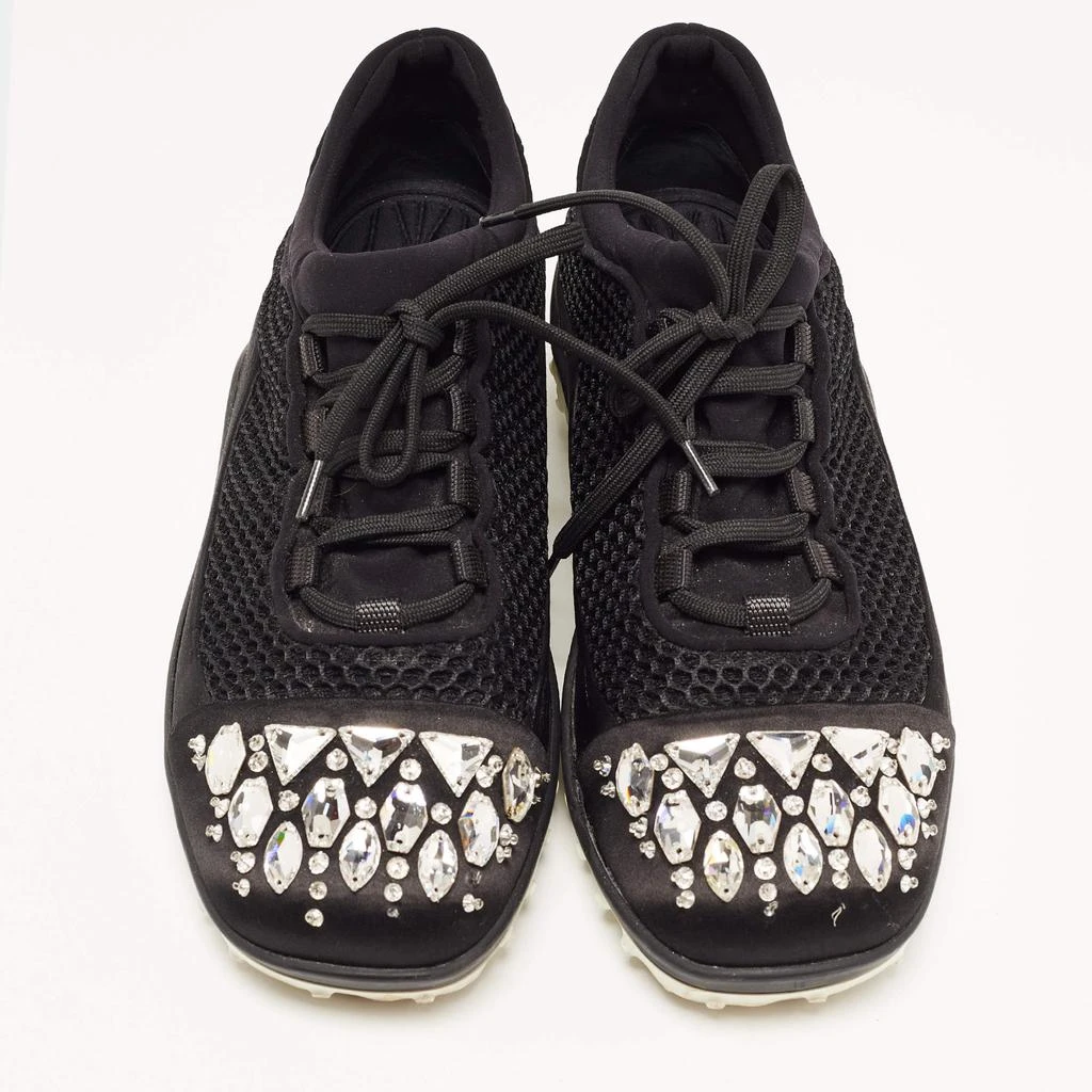 商品[二手商品] Miu Miu|Miu Miu Black Satin and Mesh Crystal Embellished Lace Up Sneakers Size 40,价格¥3034,第3张图片详细描述