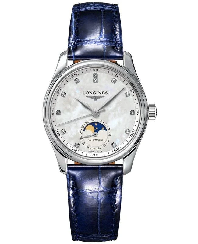 商品Longines|Longines Master Collection Automatic 34mm Mother of Pearl Diamond Dial Leather Strap Women's Watch L2.409.4.87.0,价格¥16907,第1张图片