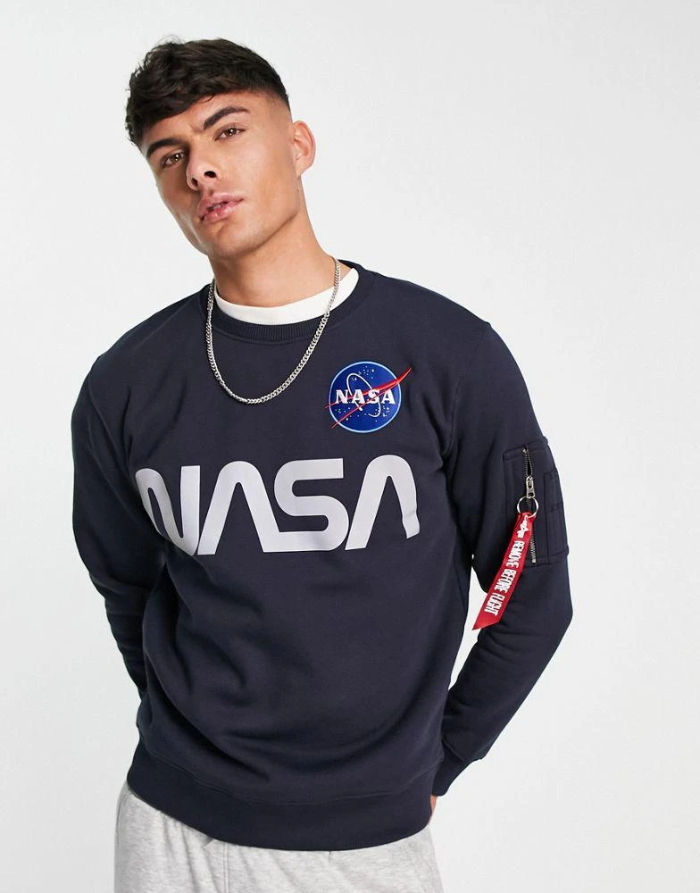 商品Alpha Industries|Alpha Industries NASA reflective print sweatshirt in rep blue,价格¥459,第1张图片