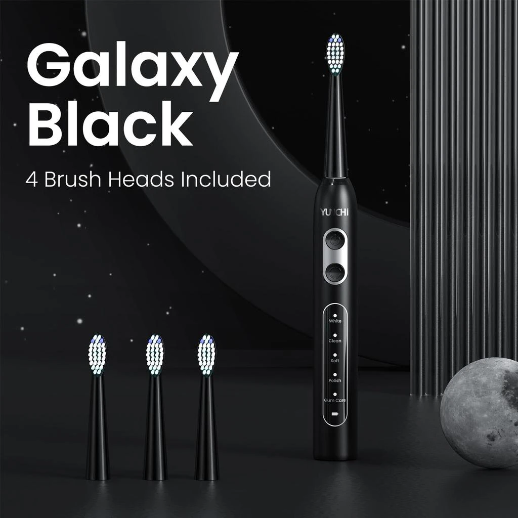 商品YUNCHI|YUNCHI Electric Toothbrush for Adults, Sonic Toothbrush, Rechargeable Electric Toothbrush with 4 Brush Heads,5 Modes & 2 Minutes Smart Timer,Waterproof,Battery Toothbrush,Black,价格¥118,第2张图片详细描述