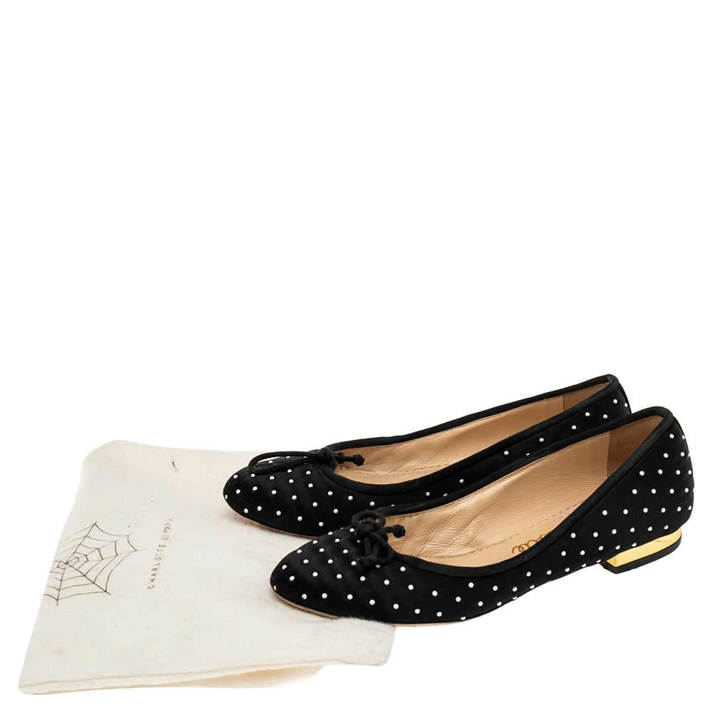 Charlotte Olympia Black Satin White Studed Bow Ballet Flats Size 36 商品