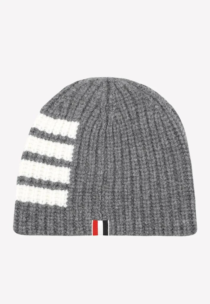 商品Thom Browne|4-bar Stripe Rib Knit Wool Beanie,价格¥2129,第2张图片详细描述