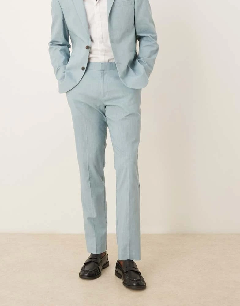 商品ASOS|ASOS DESIGN linen look slim suit trousers with front pleat in light blue,价格¥215,第4张图片详细描述
