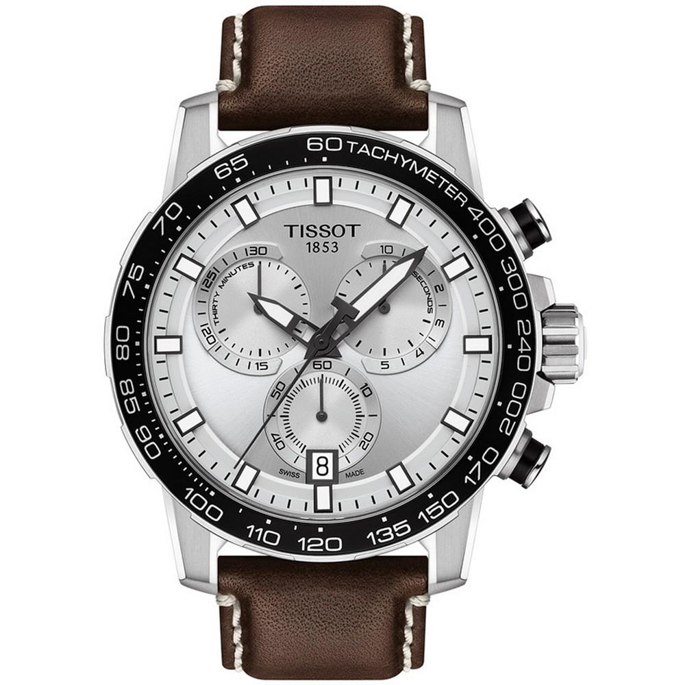 Men's Swiss T-Sport Supersport Chrono Brown Leather Strap Watch 46mm商品第1张图片规格展示