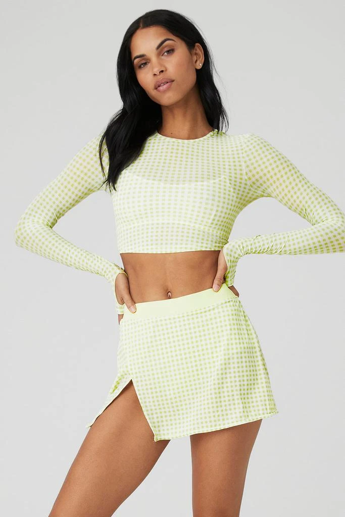 商品Alo|Mesh Gingham Cropped Long Sleeve - Iced Green Tea,价格¥421,第1张图片