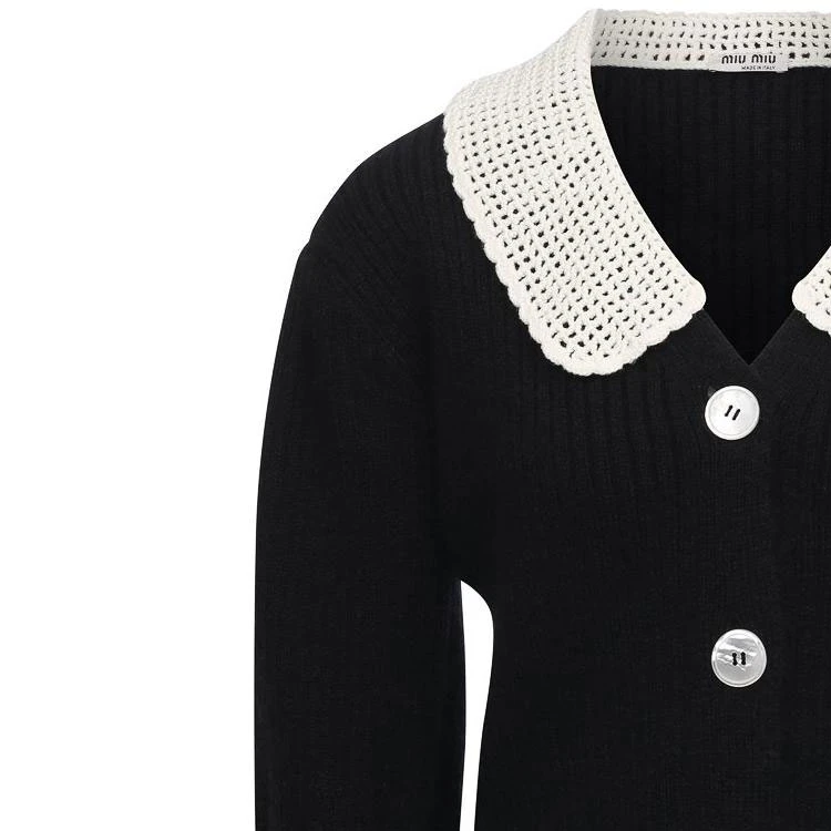 商品[国内直发] Miu Miu|拼色翻领针织短款短袖开衫毛衣 女款 黑色,价格¥4058,第6张图片详细描述