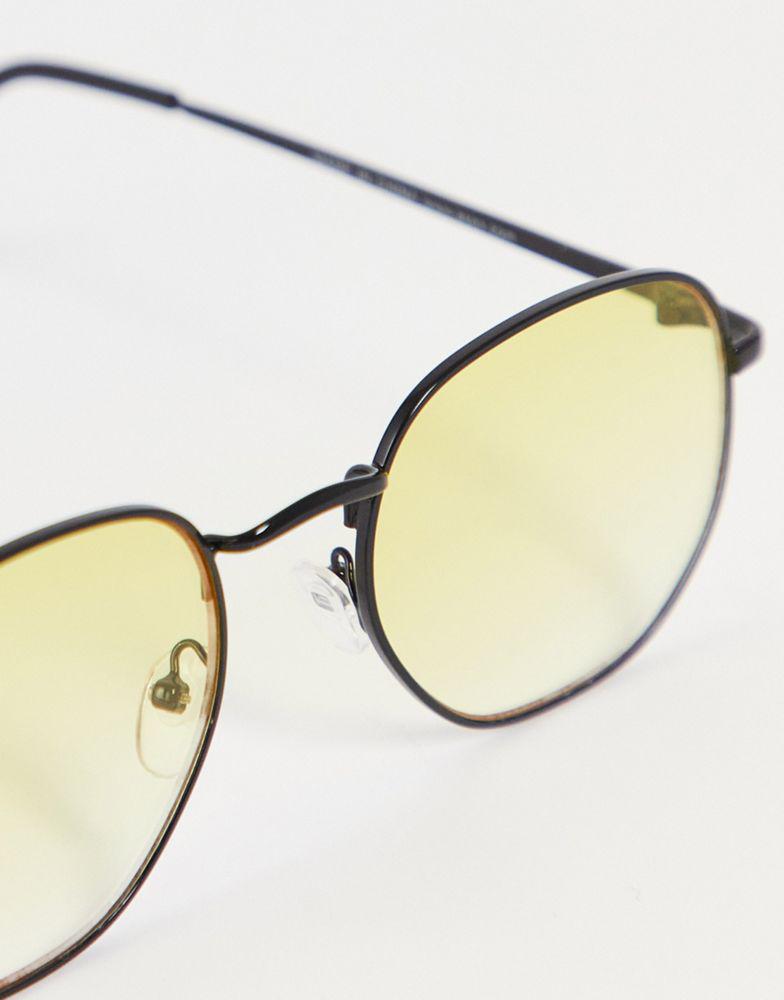 ASOS DESIGN round sunglasses with yellow gradient lens in black商品第2张图片规格展示