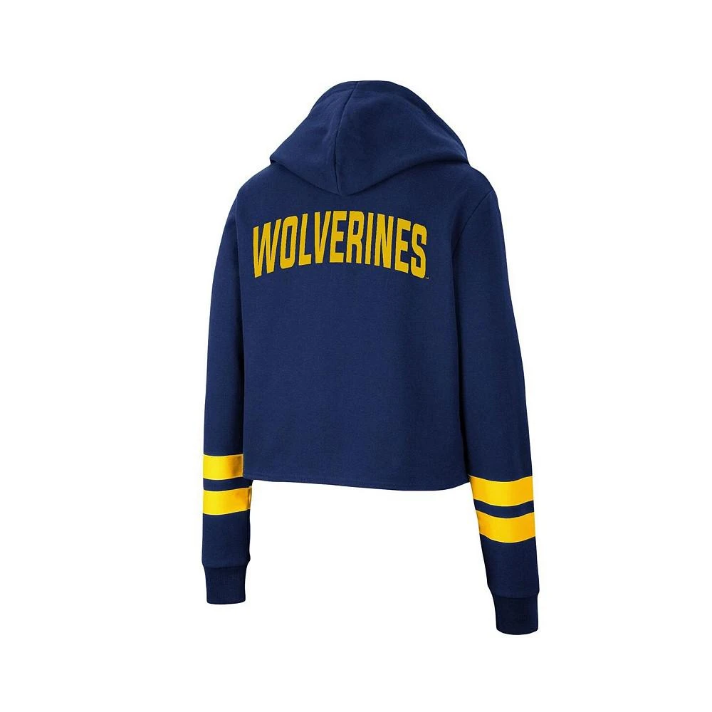 商品Colosseum|Women's Navy Michigan Wolverines Throwback Stripe Cropped Pullover Hoodie,价格¥301,第2张图片详细描述